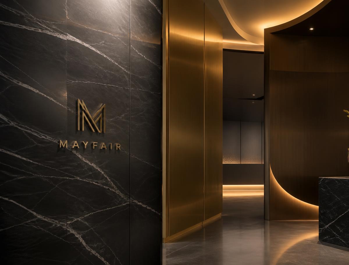 Luxury architectural interior with gold detailing